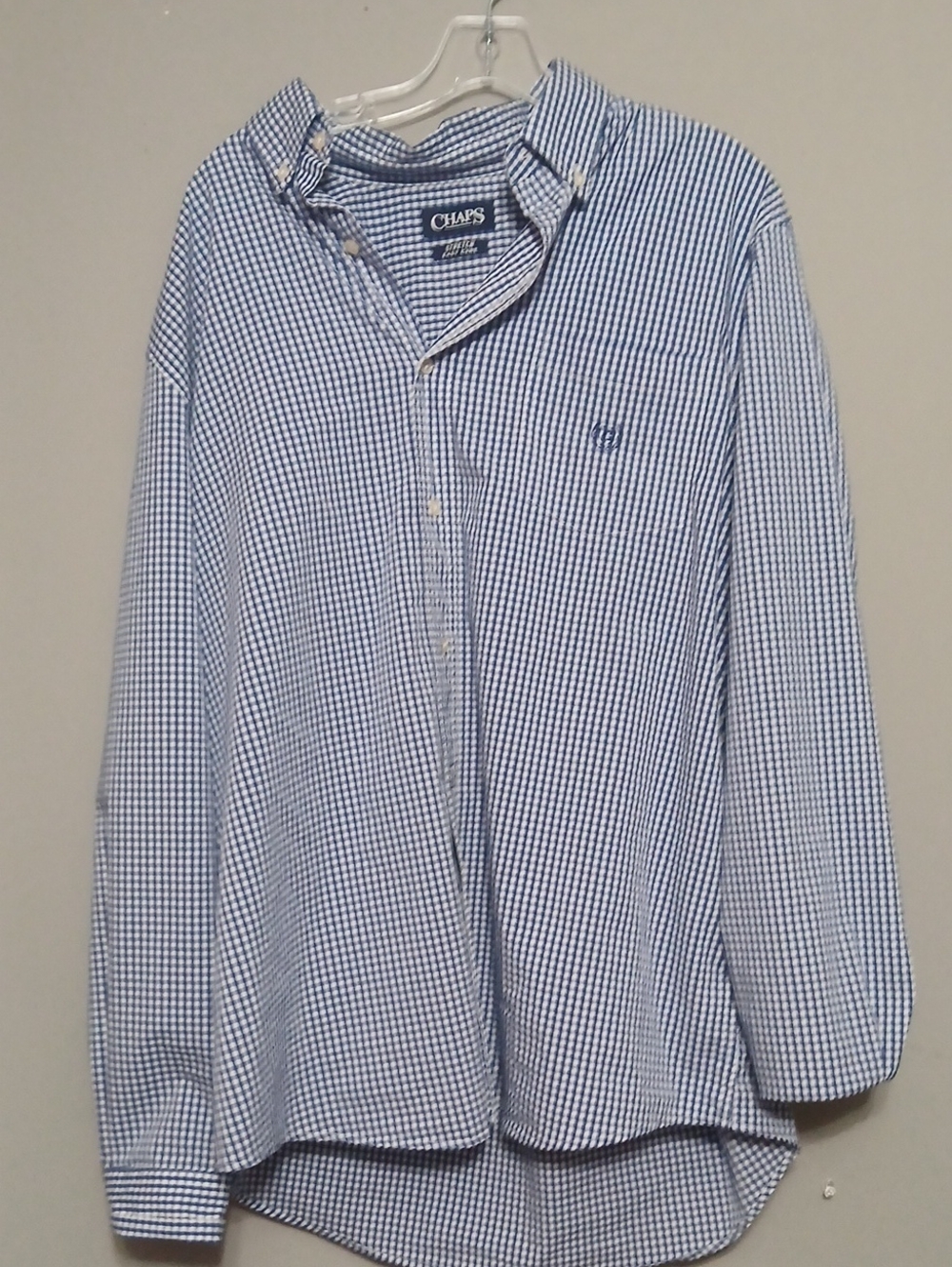 Chaps Men's Blue and White Gingham Button-Down Shirt